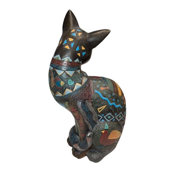 Hand-Painted Egyptian Bastet Cat Figurine with Patterns Scarab Designs - Picture 3 of 12